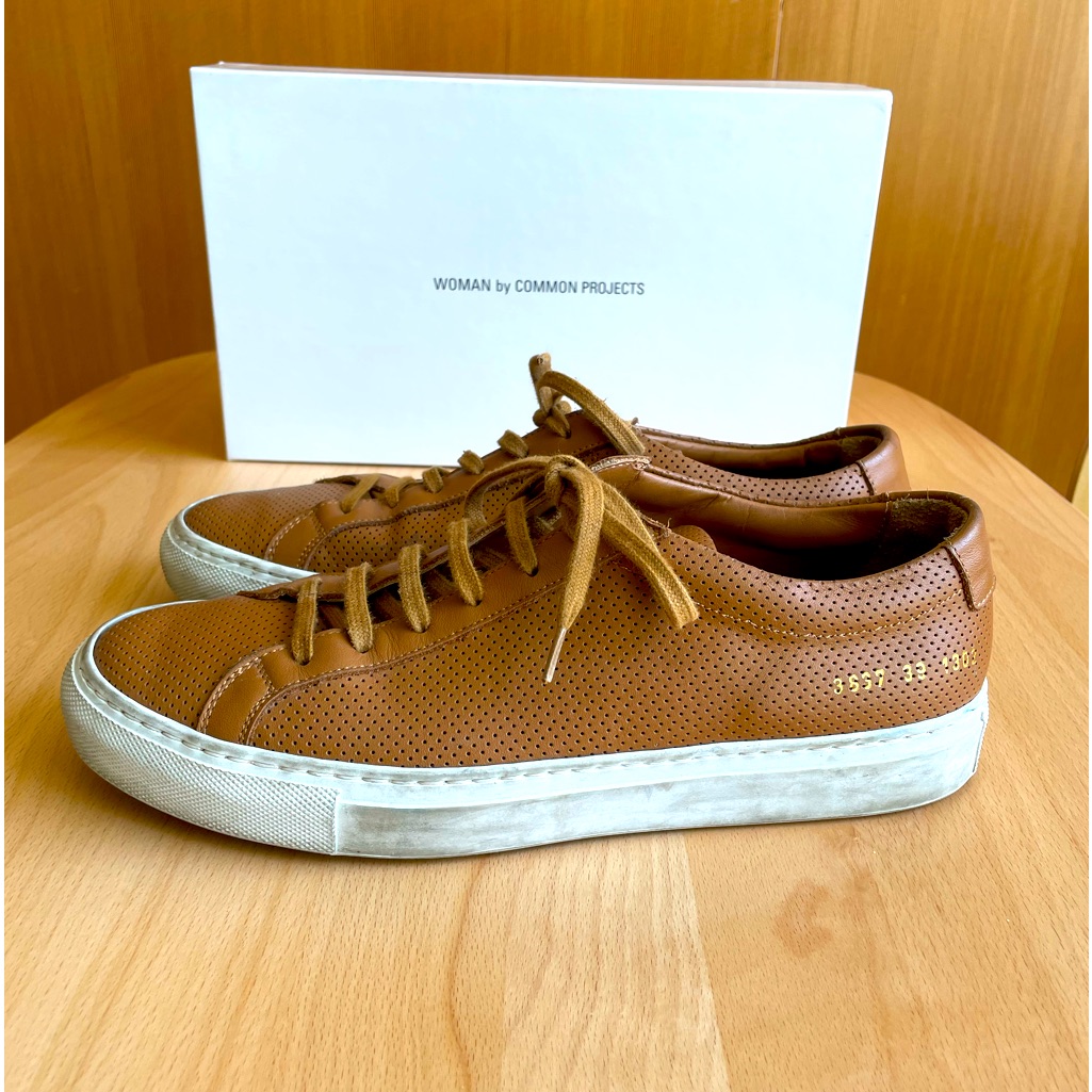 Common Projects Women’s Low Achilles Tan Perforated With White Sole Size 39.